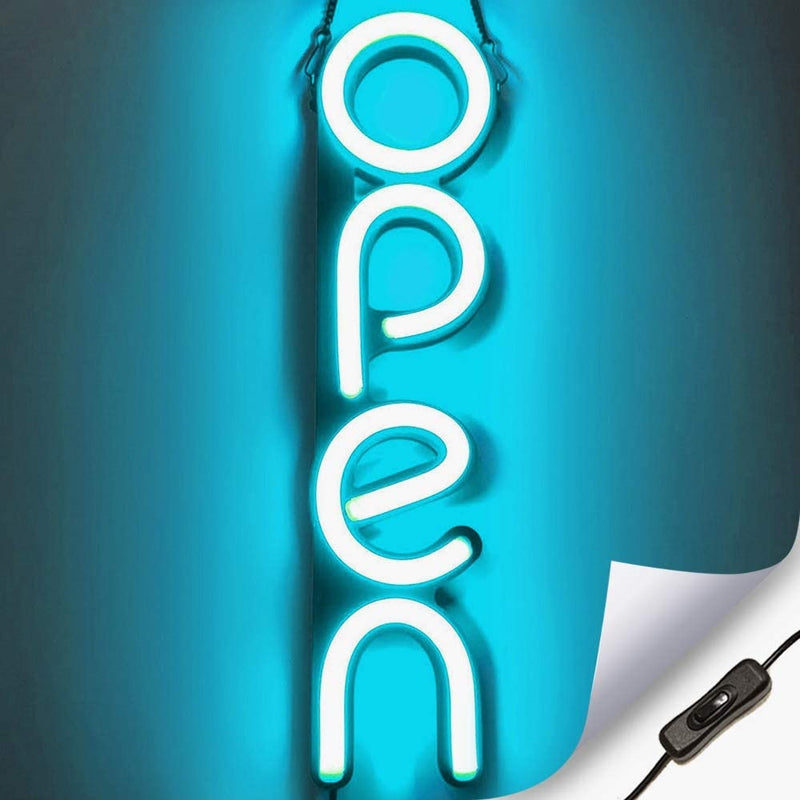 LED Neon Bord OPEN Verticaal IJsblauw