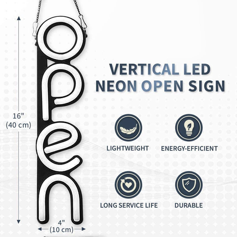 LED Neon Bord OPEN Verticaal Wit