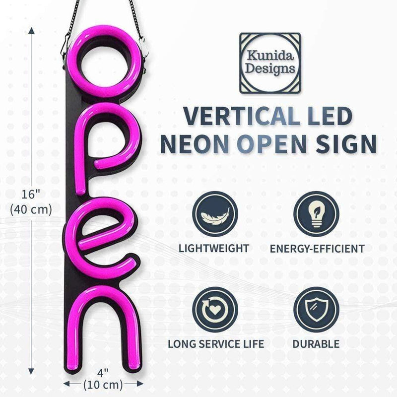 LED Neon Bord OPEN Verticaal Wit/Roze