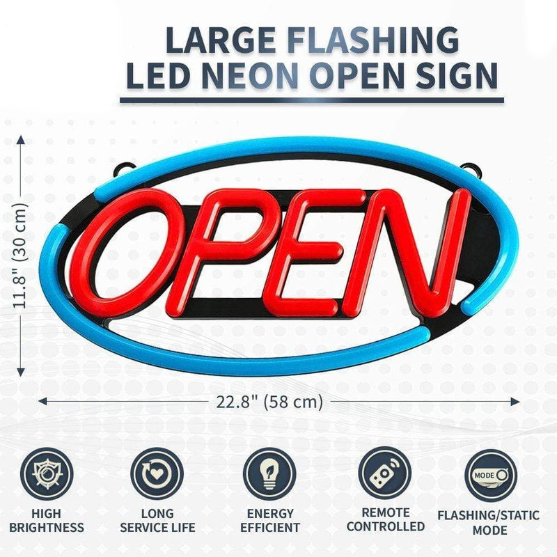 LED Neon Bord OPEN Deluxe Knipperend Rood/Blauw