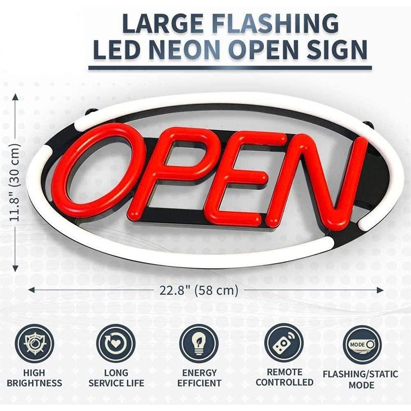 LED Neon Bord OPEN Deluxe Kniperend Rood/Zwart
